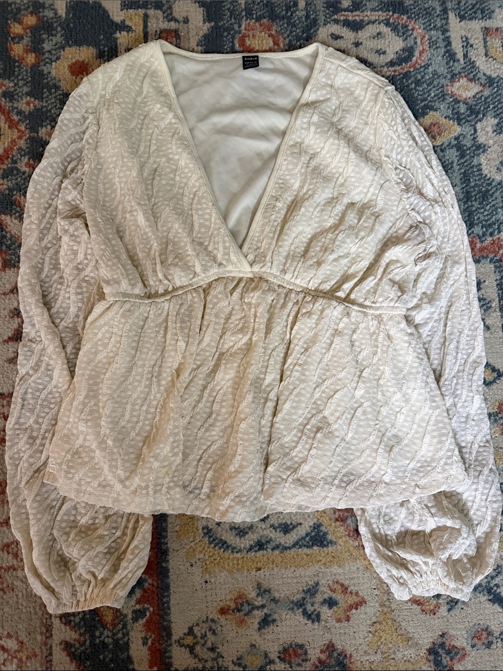 Madewell Cream Textured V-Neck Peplum Blouse